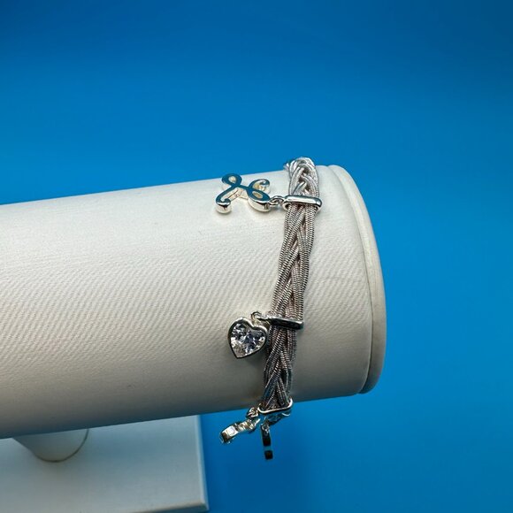 LOVE charm bracelet with braided silver-tone chain. - Picture 2 of 8